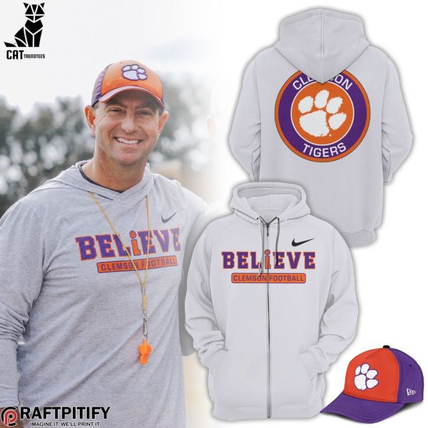 Clemson Tigers Football Believe Tigers White Nike Logo Design Hoodie Longpant Cap Set