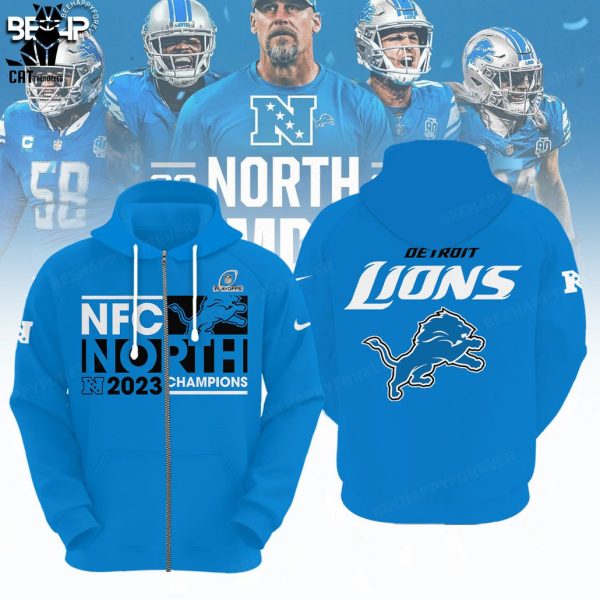 Detroit Lions 2023 NFC North Division Champions Blue Nike Logo Hoodie Longpant Cap Set