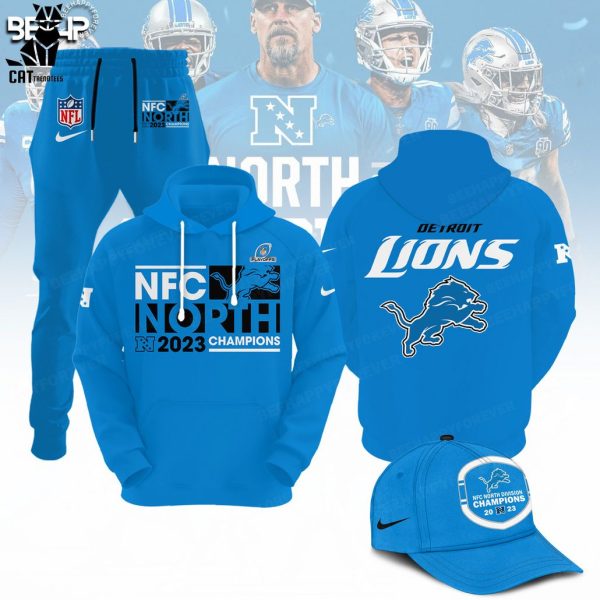 Detroit Lions 2023 NFC North Division Champions Blue Nike Logo Hoodie Longpant Cap Set