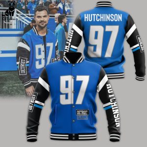 Detroit Lions Aidan Hutchinson Blue Design Baseball Jacket