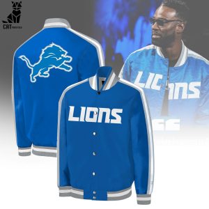 Detroit Lions Calvin Johnson Jr Blue Design Baseball Jacket