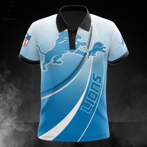 Detroit Lions White Blue Mascot Design 3D Polo Shirt