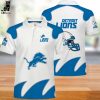 Detroit Lions White Blue Mascot NFL Logo Design 3D Polo Shirt