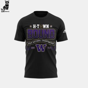 H-Town Bound 2024 National Champions Washington Huskies Black Adidas Logo Design 3D T-Shirt