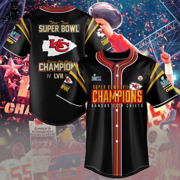 Kansas City Chiefs Champions Super Bowl LVII Black Design Baseball Jersey