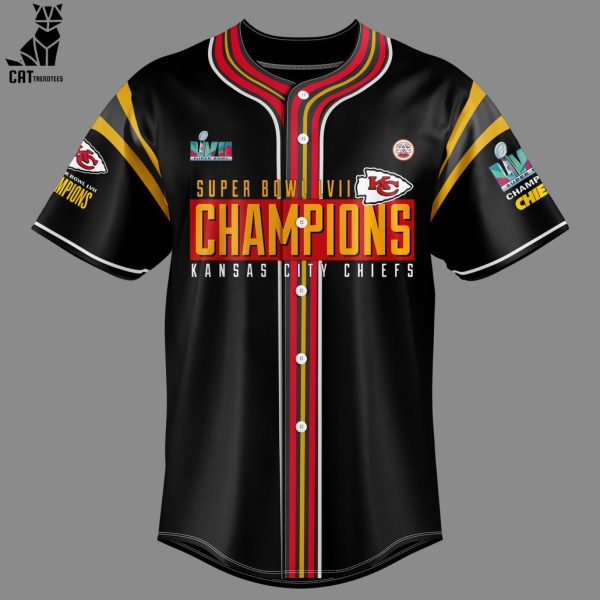 Kansas City Chiefs Champions Super Bowl LVII Black Design Baseball Jersey