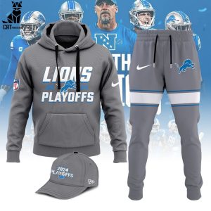 Lions Nike 2024 NFL Playoff Gray Nike Logo Hoodie Longpant Cap Set