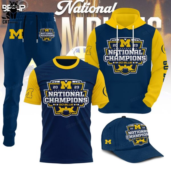 Michigan Wolverines 2023 National Champions Go Blue Design Hoodie Longpant Cap Set