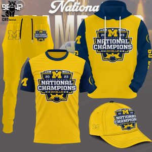 Michigan Wolverines 2023 National Champions Yellow Design Hoodie Longpant Cap Set