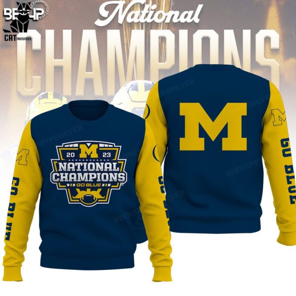 Michigan Wolverines 23 24 National Champions Blue Logo Design 3D Hoodie