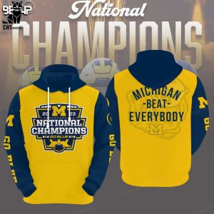 Michigan Wolverines 23 24 National Champions Yellow Logo Design 3D Hoodie