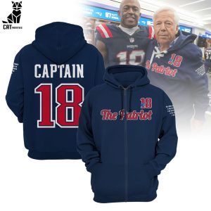 New England Patriots Captain Blue Logo Design 3D Hoodie Longpant Cap Set