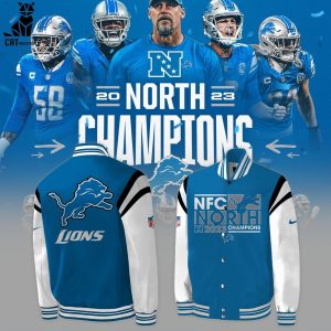 NFC North Champions 2023 Detroit Lions NFL Blue Design Baseball Jacket
