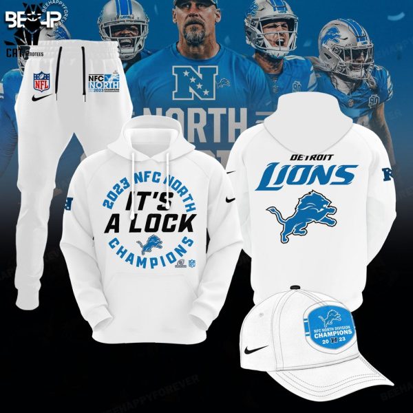 NFL 2023 NFC North It’s A Lock Champions Detroit Lions Full White Hoodie Longpant Cap Set