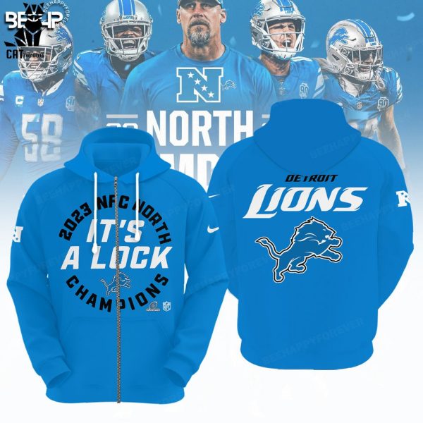 NFL 2023 NFC North It’s A Lock Champions Detroit Lions Full Blue Hoodie Longpant Cap Set