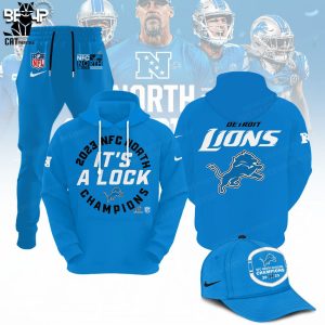 NFL 2023 NFC North It’s A Lock Champions Detroit Lions Mascot Blue Hoodie Longpant Cap Set