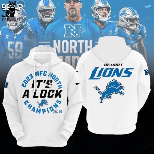 NFL Detroit Lions 2023 NFC North It’s A Lock Champions Mascot White Hoodie Longpant Cap Set