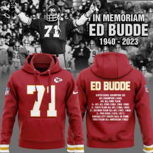 NFL Ed Budde Kansas City Chiefs In Memoriam 1940-2023 Red Design 3D Hoodie Longpant Cap Set