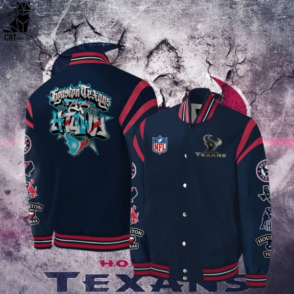 NFL Houston Texans Blue Mascot Design Baseball Jacket