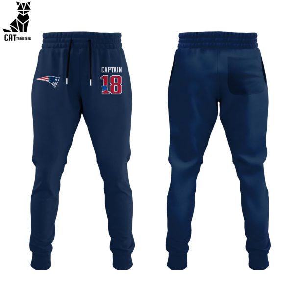 NFL New England Patriots Captain Blue Logo Design 3D Hoodie Longpant Cap Set