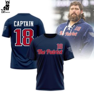 NFL New England Patriots Captain Blue Logo Design 3D T-Shirt