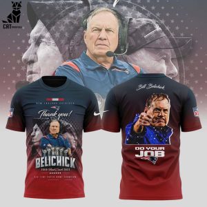 NFL New England Patriots Thank You Head Coach Bill Belichick Nike Logo Design 3D T-Shirt