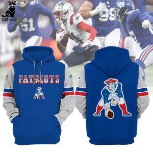 NFL New England Patriots Throwback Bue Design 3D Hoodie