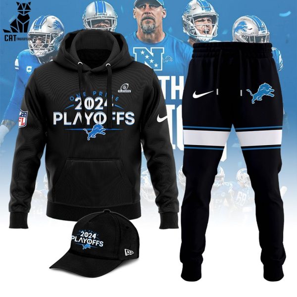 One Pride 2024 NFL Playoff Detroit Lions Black Nike Logo Hoodie Longpant Cap Set