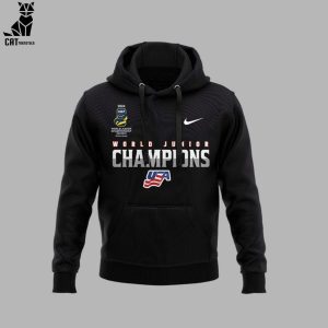 USA Hockey World Junior Ice Hockey Champions 2024 Full Black Design Nike Logo Hoodie Longpant Cap Set