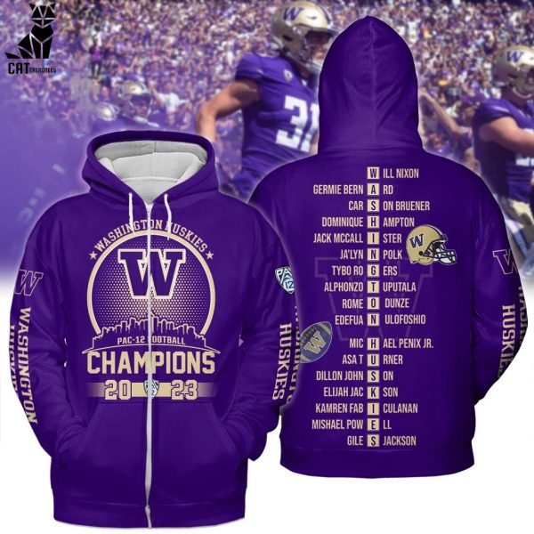 Washington Huskies 2023 Pac-12 Football Conference Champions Purple Design 3D Hoodie