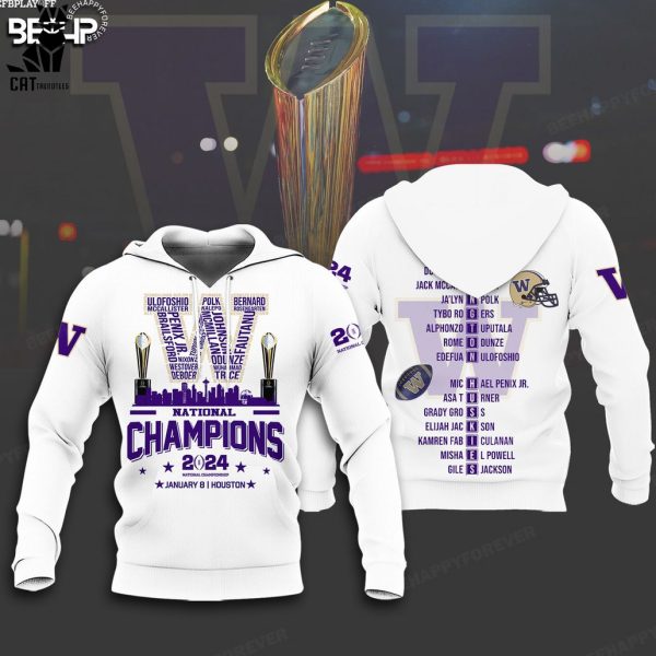 Washington Huskies 2024 National Champions White Design 3D Hoodie