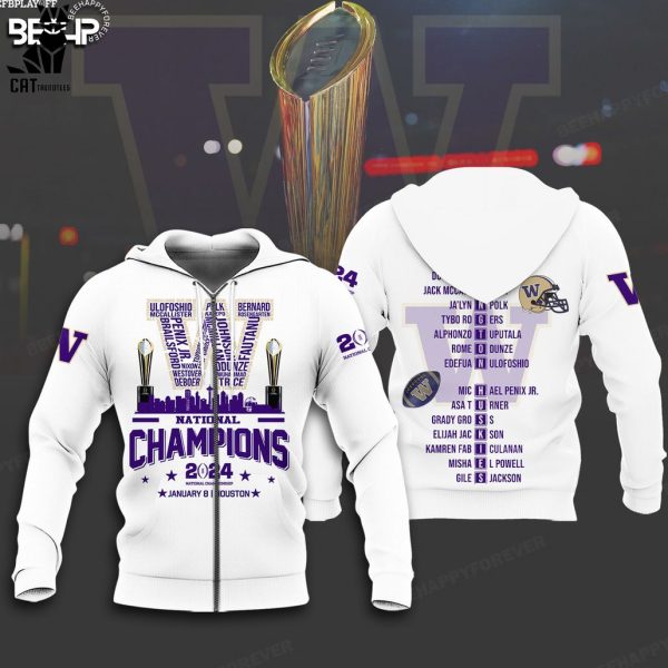 Washington Huskies 2024 National Champions White Design 3D Hoodie