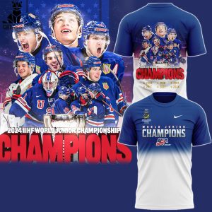 World Junior Ice Hockey Champions 2024 US National Junior Blue White Nike Logo Design 3D T-Shirt