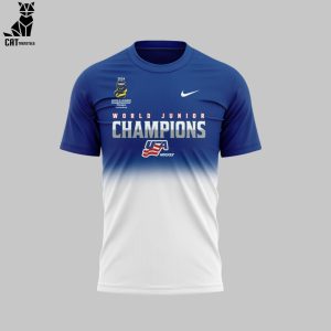 World Junior Ice Hockey Champions 2024 US National Junior Blue White Nike Logo Design 3D T-Shirt
