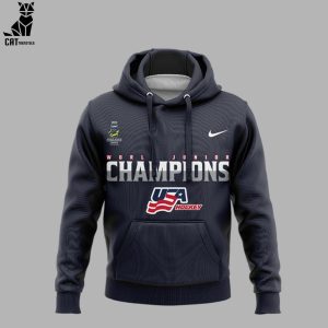 World Junior USA Hockey 2024 World Juniors Champions Black Nike Logo Design 3D Hoodie Longpant Cap Set