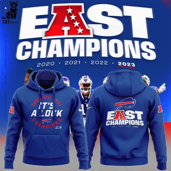 NFL 2023 AFC East Champions Buffalo Bills Football Full Blue Mascot Design 3D Hoodie Longpant Cap Set