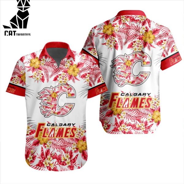 NHL Calgary Flames Special Hawaiian Design Button Shirt ST2301
